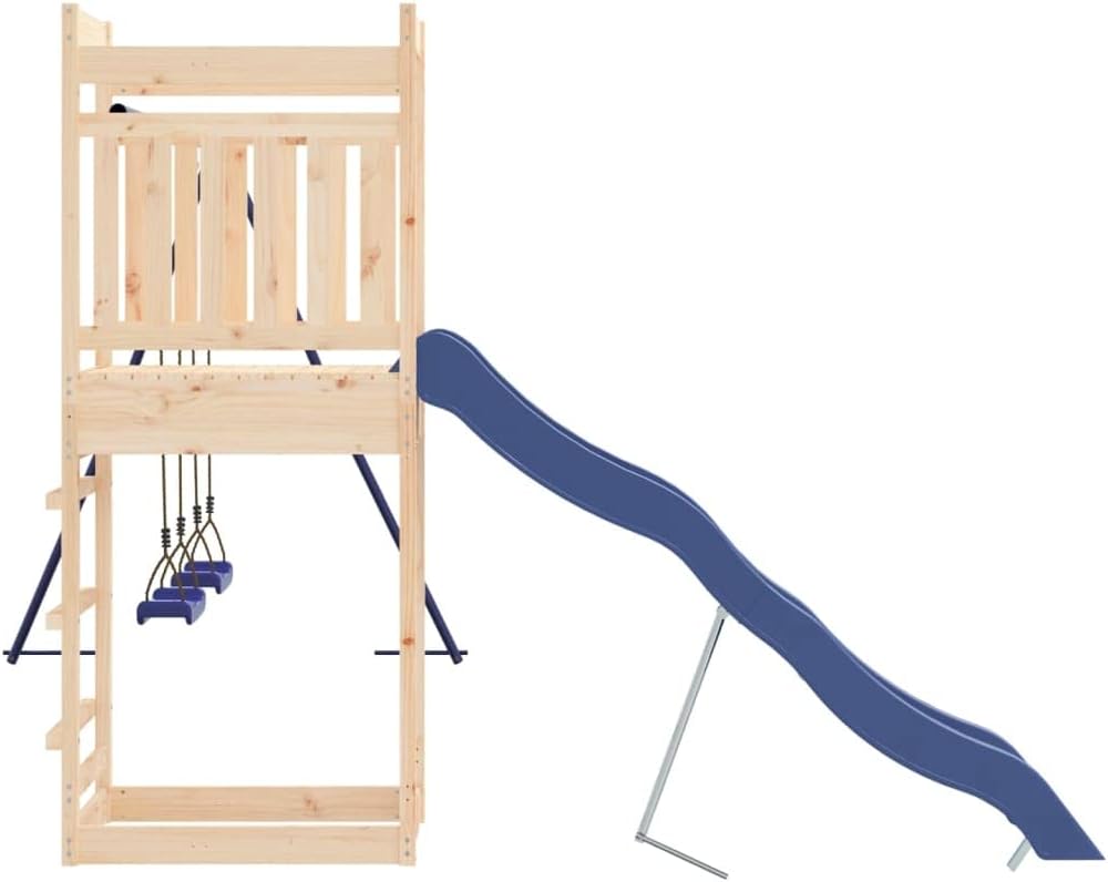 Loibinfen Juego de pino de madera maciza para exteriores, juego de jardín con 1 torre de juego, 1 juego de columpio doble, 1 tobogán ondulado,