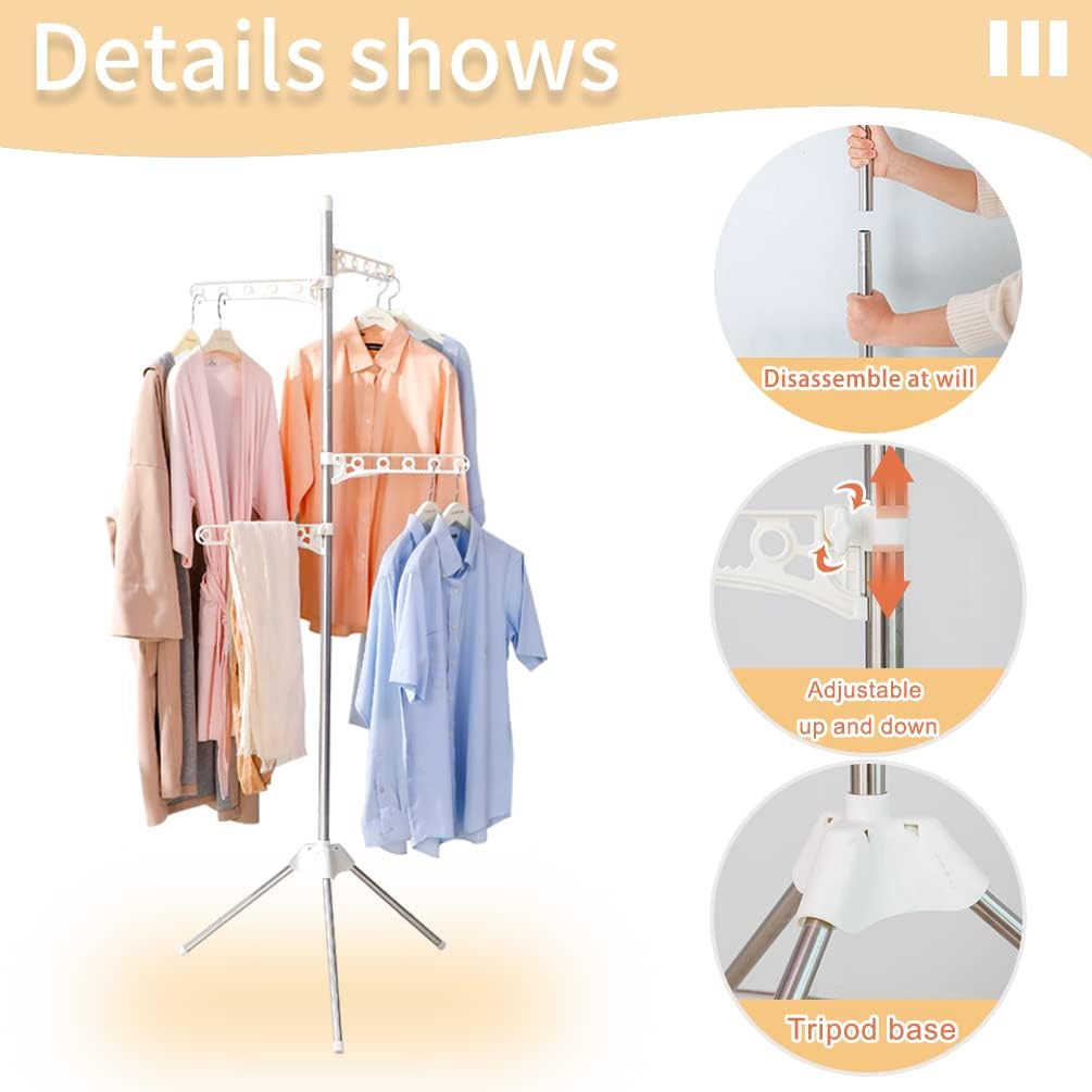 BAOYOUNI Estante plegable para secado de ropa, trípode plegable, colgador de abrigos, estante de almacenamiento de ropa, organizador portátil de