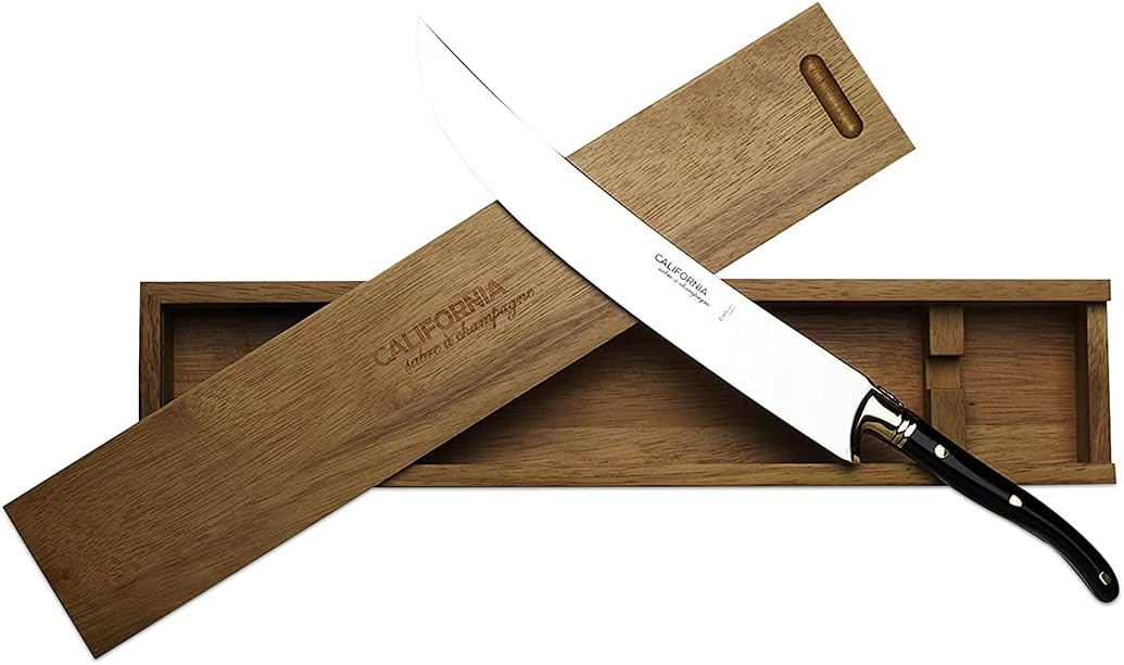 California Champagne Saber Company – Madera negra – Espada hecha a mano en estilo francés Laguiole – Empaquetada en elegante caja de madera de roble