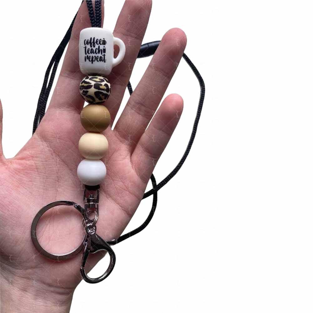 Funny Teacher Lanyard Silicone Bead Teacher Lanyard Coffee Teach Repeat Cup Charm Lanyard