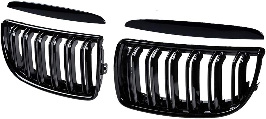 AMOPA CORP 2X – Rejilla de riñón para capó delantero, color negro brillante, doble línea, compatible con BMW E90 E91 Pre-Facelift