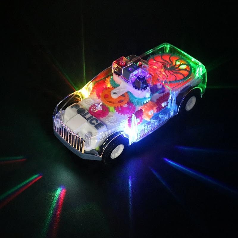 Nenekal – Juguete eléctrico transparente para automóvil de policía con luces intermitentes y música, cambia automáticamente de dirección, regalo