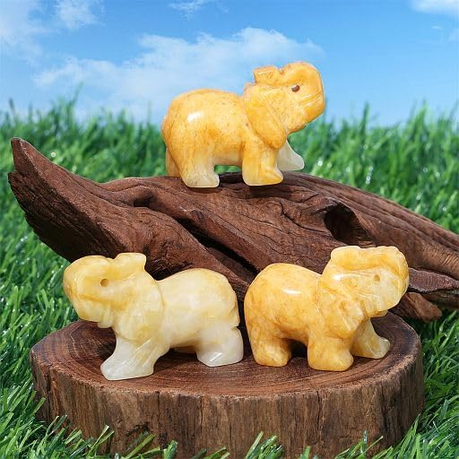 YATOJUZI Decoración de elefante de jade amarillo de 2 pulgadas, bonita piedra natural pulida tallada a mano, escultura grande, figuritas de estatua