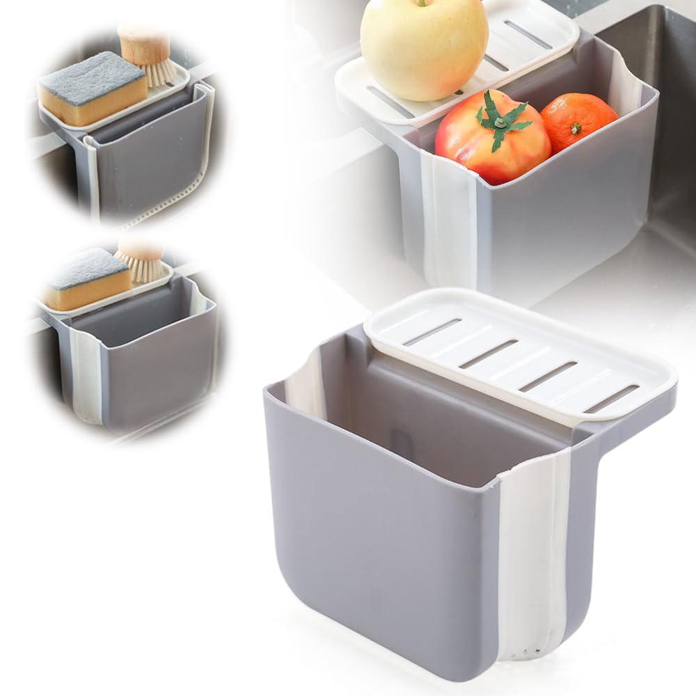 Cubo de basura separador seco y húmedo, mini cubos de basura de cocina, colador de fregadero de esquina, cesta sumergible retráctil plegable para