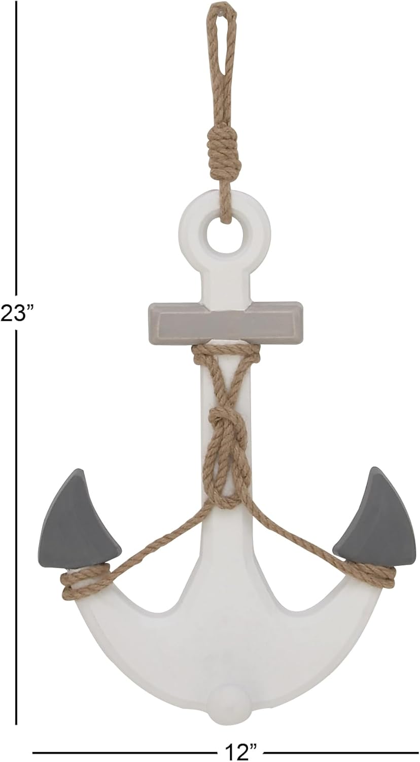 Deco 79 Ancla de madera para decoración de pared para el hogar, escultura de pared con cuerda para colgar, arte de pared de 12 x 1 x 23 pulgadas,