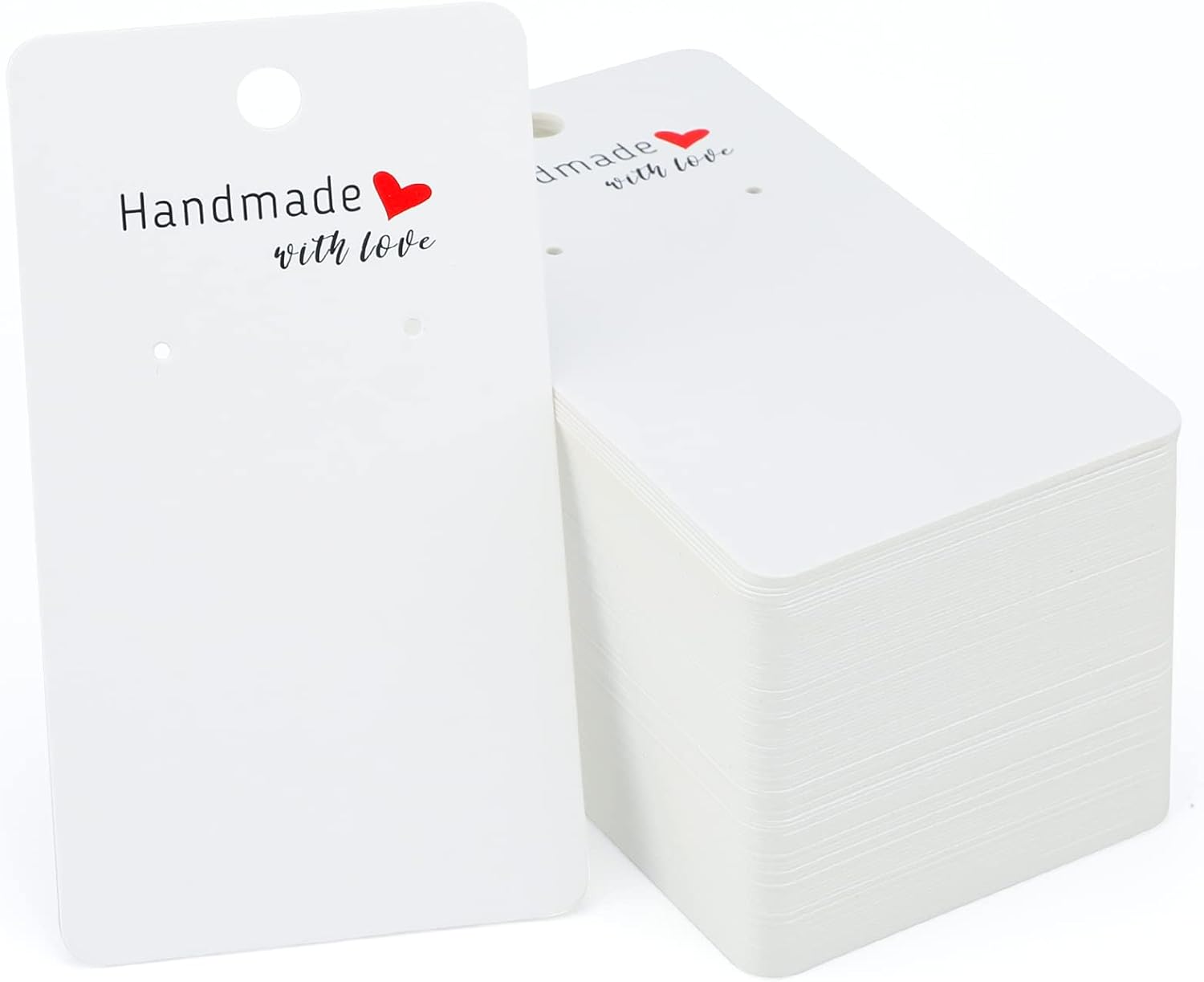 joycraft Paquete de 100 tarjetas para aretes, 2 x 3.5 pulgadas, hechas a mano con etiquetas de amor, etiquetas blancas para aretes en blanco para