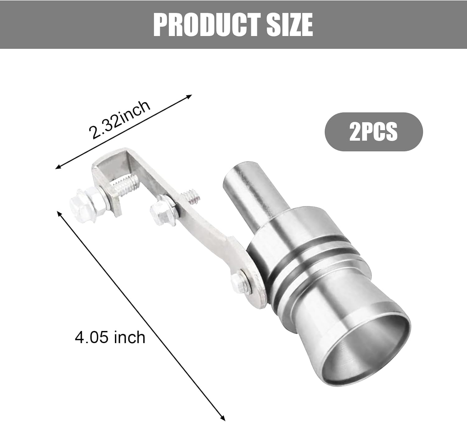 Pack-2 Silbato de turbina para automóvil, 4.05 x 0.9 pulgadas, potenciador de sonido de tubo de escape trasero con llave de tornillo, silenciador de
