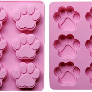 Juego de dos moldes de silicona con estampado de patas de perro para golosinas caseras para hornear dulces de chocolate, apto para horno microondas Juego de dos moldes de silicona con estampado de patas de perro para golosinas caseras para hornear dulces de chocolate, apto para horno microondas