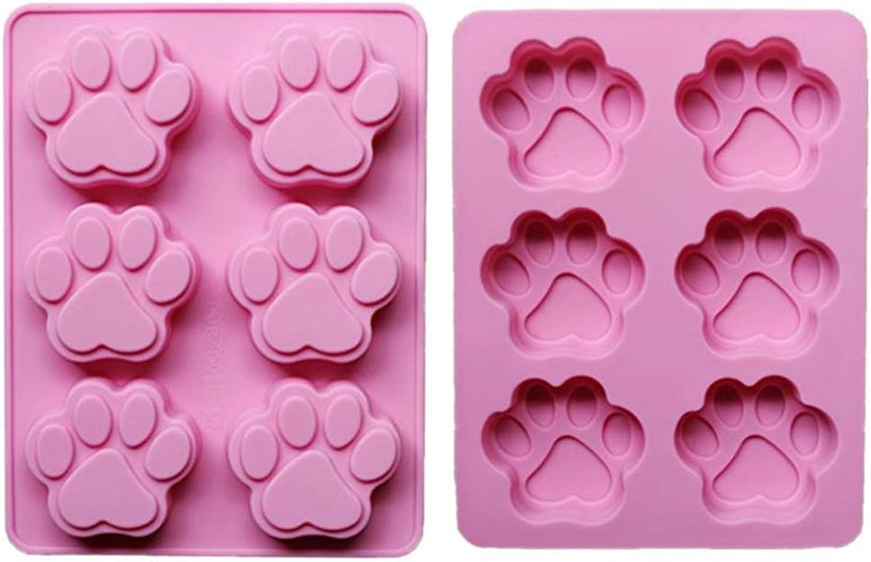 Juego de dos moldes de silicona con estampado de patas de perro para golosinas caseras para hornear dulces de chocolate, apto para horno microondas