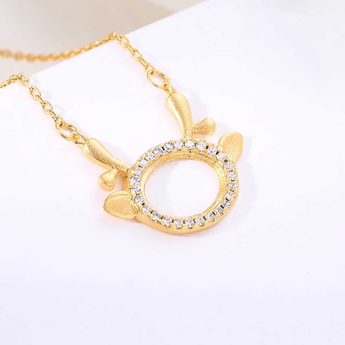 Colgante de plata de ley 925 con circonita cúbica y bisel de ciervo, ajuste de 8 x 109 x 130.394 x 0.472 in, montaje ovalado, collar hecho a mano,