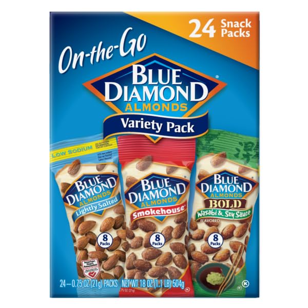 Blue Diamond Almonds Paquete variado de nueces para niños, oficina, escuela, sobre la marcha, paquetes individuales de 0.75 onzas sin gluten, wasabi