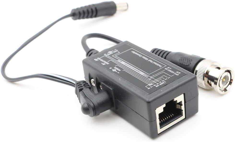 Evertech 4 pares (8 piezas) Balun de video pasivo con Power BNC a RJ45 Cable convertidor de video transmisor de potencia de audio a través de