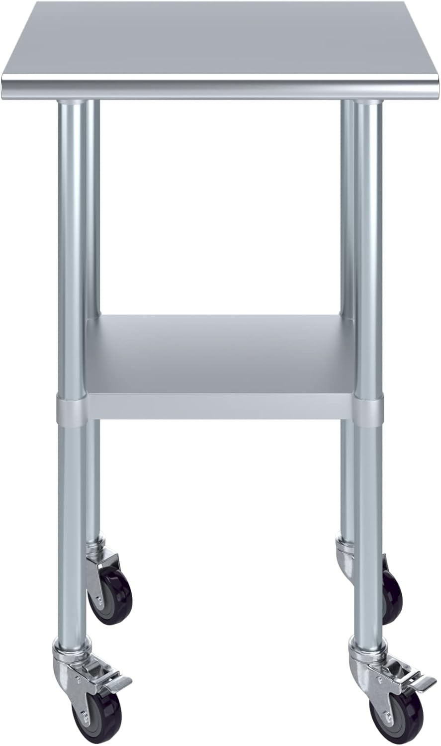 AmGood Mesa de acero inoxidable de 24 pulgadas de largo x 18 pulgadas de profundidad con ruedas