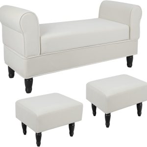 Banco otomano de almacenamiento, banco de terciopelo en el extremo de la cama con 2 otomanas pequeñas para dormitorio, banco de almacenamiento con Banco otomano de almacenamiento, banco de terciopelo en el extremo de la cama con 2 otomanas pequeñas para dormitorio, banco de almacenamiento con