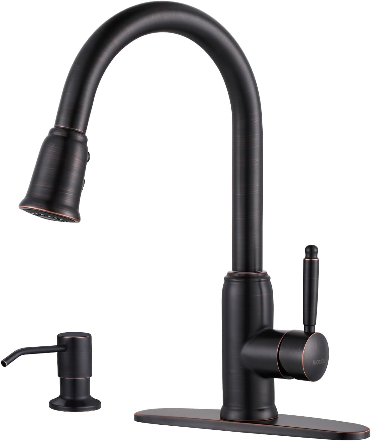 WOWOW – Grifo de cocina de bronce con dispensador de jabón, grifo de cocina de acero inoxidable para fregadero de 2 o 4 agujeros, grifo de fregadero