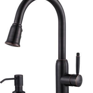 WOWOW – Grifo de cocina de bronce con dispensador de jabón, grifo de cocina de acero inoxidable para fregadero de 2 o 4 agujeros, grifo de fregadero WOWOW – Grifo de cocina de bronce con dispensador de jabón, grifo de cocina de acero inoxidable para fregadero de 2 o 4 agujeros, grifo de fregadero