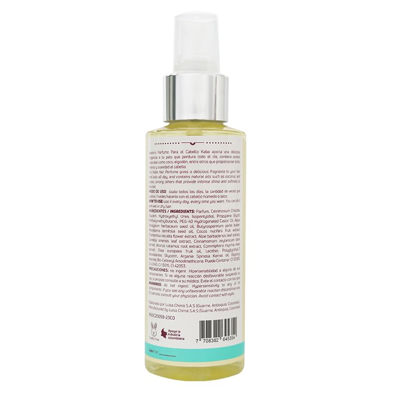 Perfume Capilar Cabello Suave Control Frizz Sin Alcohol  Fragancia para el cabello con ingredientes naturales D’luchi 4oz-4.1 fl oz (Sonadora