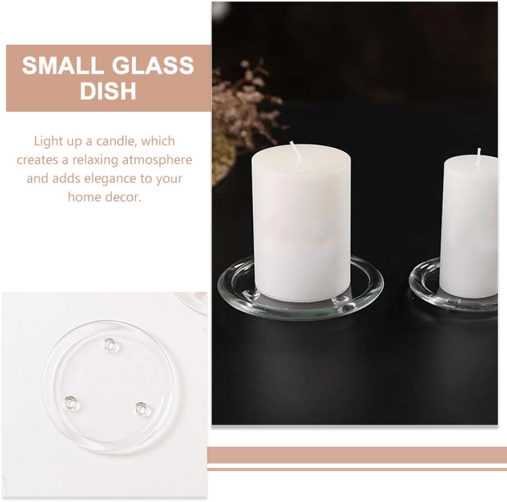 VOSAREA Platos de vela de vidrio transparente, 5 unidades, portavelas, portavelas, pequeñas bandejas redondas para velas, soportes de vela de pilar