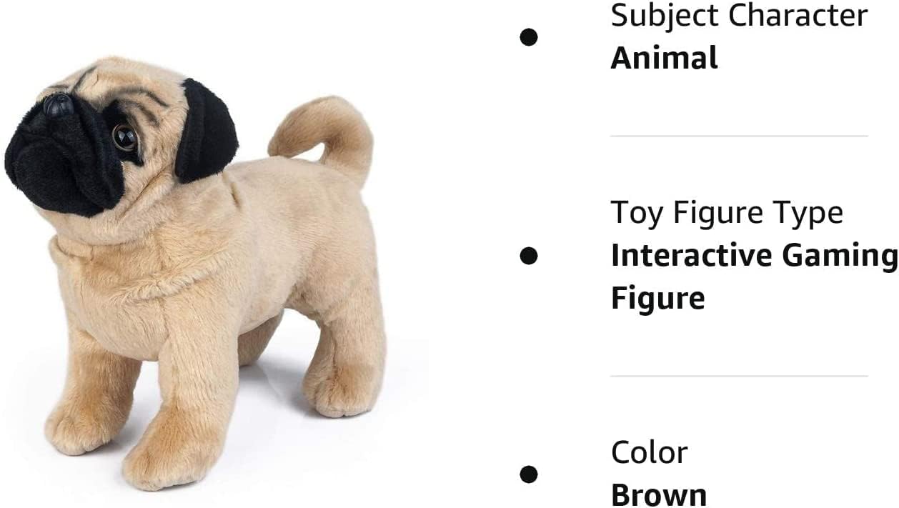 RoseAuroma – Muñeco de peluche de perro carlino marrón de 12 pulgadas, juguete de peluche para perro