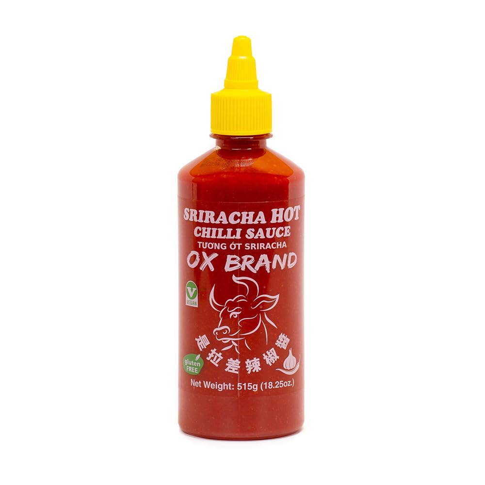 MISHIMA Salsa de chile picante Sriracha de la marca OX  Auténtico sabor tailandés  Sin gluten  Vegano  Certificado Halal  Delicia culinaria picante