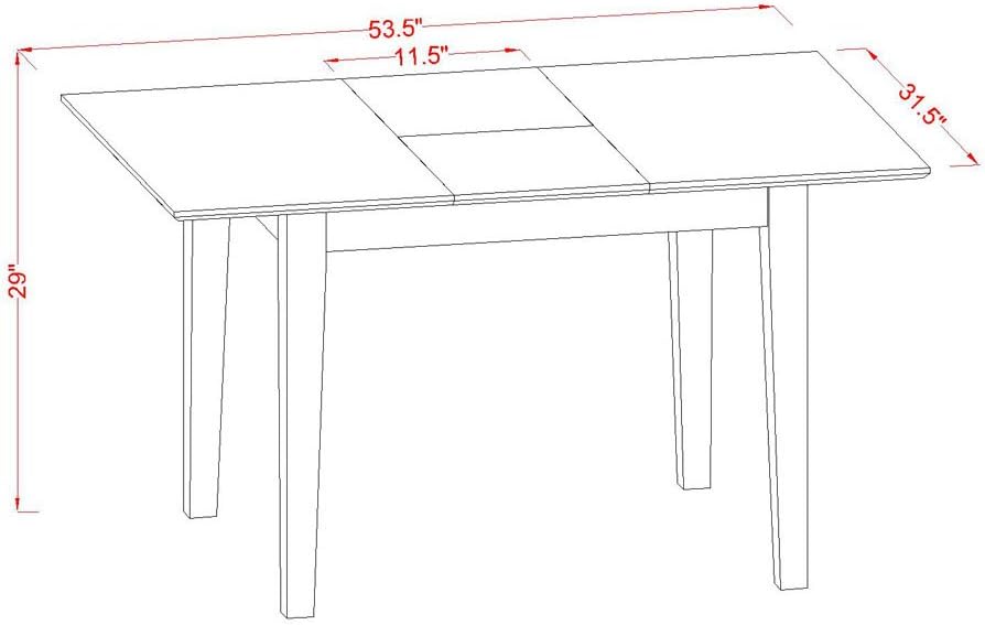 East West Furniture NOEN3-LWH-06 – El juego de 3 piezas contiene una mesa de comedor rectangular con hoja de mariposa y 2 sillas tapizadas de tela