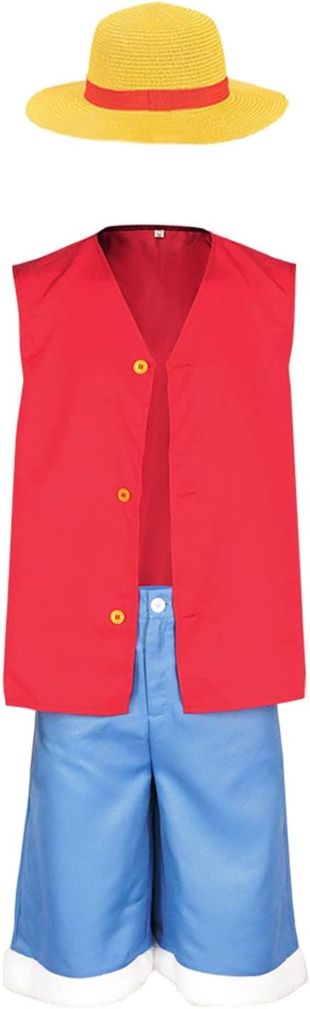 Disfraz de Luffy para niños, disfraz de anime de mono D Luffy, camisa para cosplay, pantalones, sombrero de paja, trajes de Wano Country, traje de