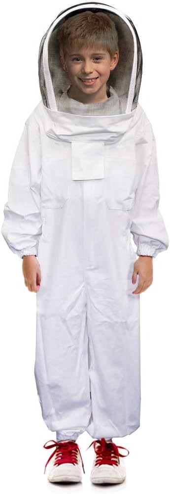 Luwint Trajes de apicultura ventilados de cuerpo completo para niños, traje de apicultor de abeja de algodón con capucha de velo de esgrima