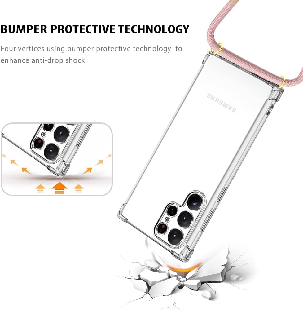YESPURE Funda para Samsung Galaxy S22 Ultra con correa ajustable para el cuello cruzada, funda de teléfono con cordón para Galaxy S22 Ultra, funda