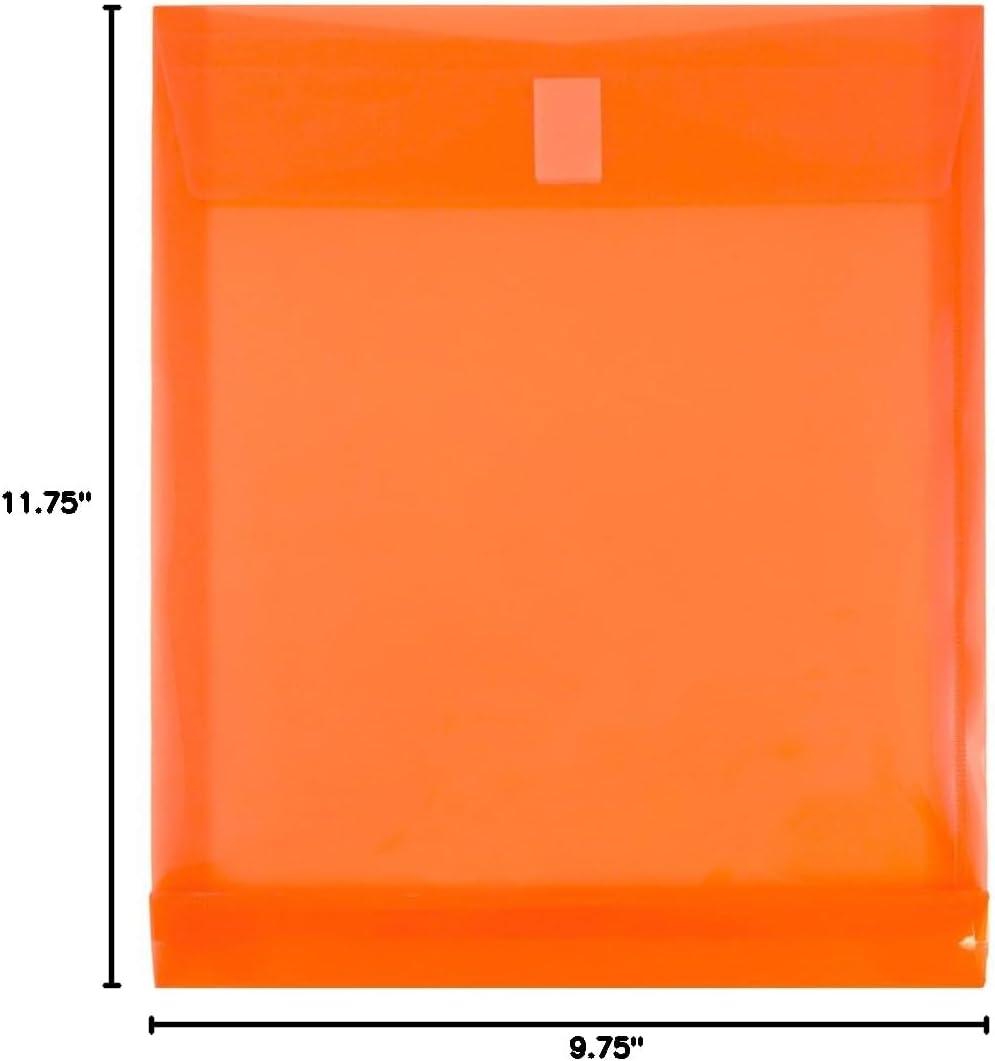 JAM PAPER Sobres de expansión de plástico con cierre de gancho y bucle, extremo abierto, 9 34 x 11 34 con expansión de 1 pulgada, naranja, paquete
