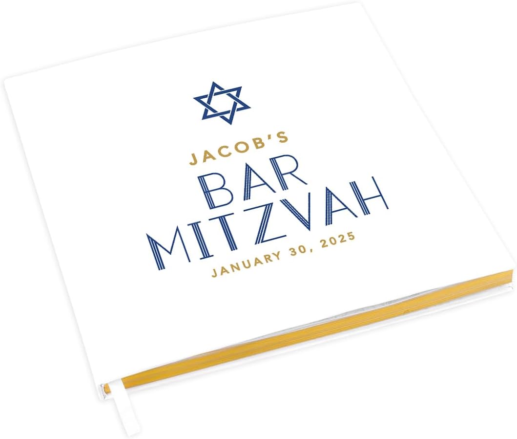 Andaz Press Libro de invitados personalizado de BarBat Mitzvah con detalles dorados, 120 páginas Art Deco personalizadas, álbum de fotos de tapa