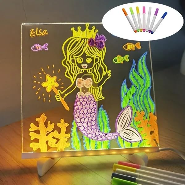 Tablero de notas LED con colores, tablero acrílico de borrado en seco con luz, pizarra de borrado en seco con soporte como un memo brillante,