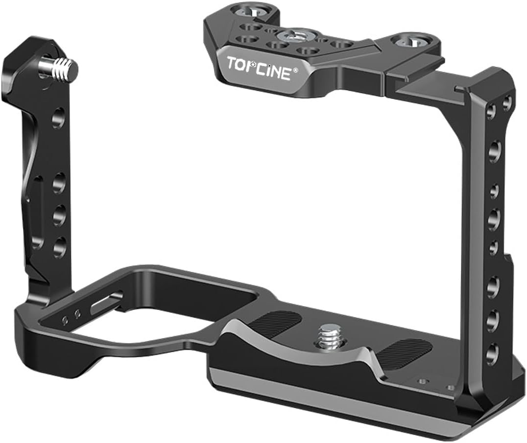 Jaula para cámara Sony FX3FX30 con múltiples agujeros roscados de 14 y 38 y puntos de posicionamiento ARRI, placa inferior de liberación rápida y