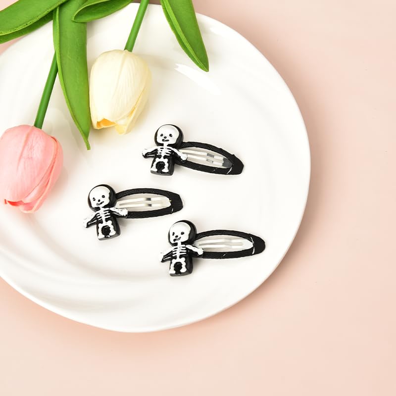 Pinzas para el cabello de Halloween para mujeres y niñas, pinzas para el cabello con diseño de calavera y esqueleto, paquete de 3 unidades,