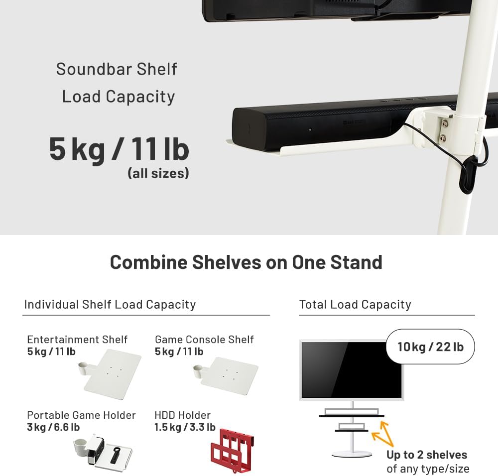 WALL Estante de barra de sonido para soporte de TV A2 altomodelos grandes, tamaño mediano, ancho 37.4 in  37.4 pulgadas, blanco satinado