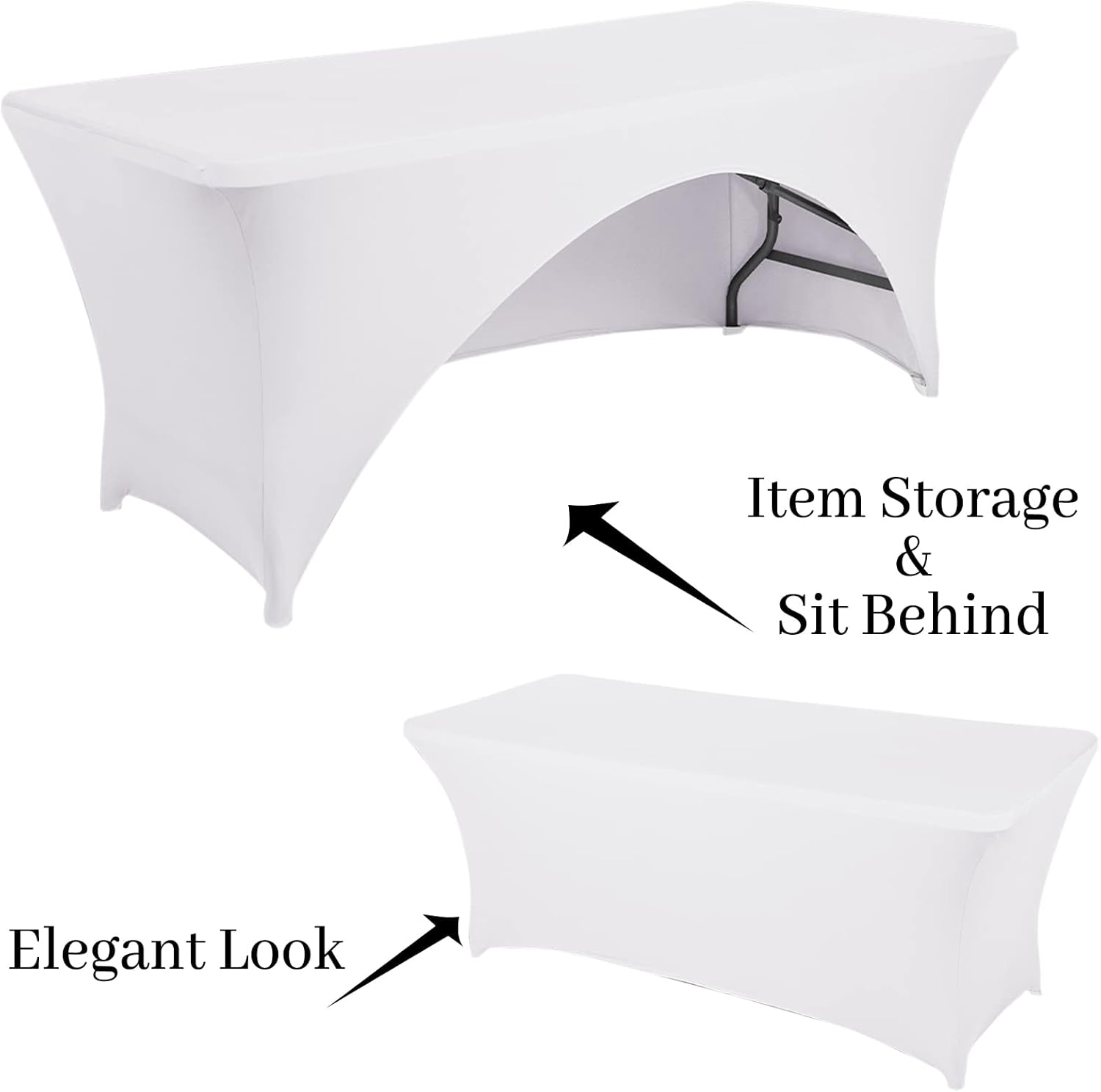 Mantel de elastano ajustable de poliéster de 6 pies, mantel elástico para mesa, con espalda abierta, color blanco