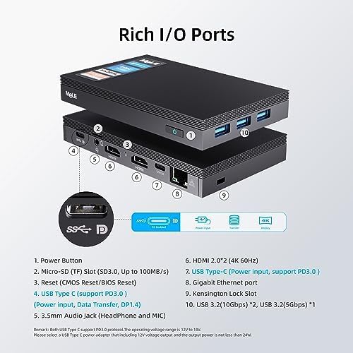 MeLE Quieter3C Mini PC sin ventilador Windows 11 Home, N5105 4GB 128GB Micro computadora de escritorio pequeño con función completa USB-C, WiFi5,