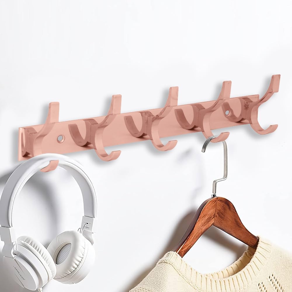 Paquete de 2 percheros resistentes para montar en la pared, estante de acero inoxidable de 5 ganchos dobles para abrigos, toallas, llaves y