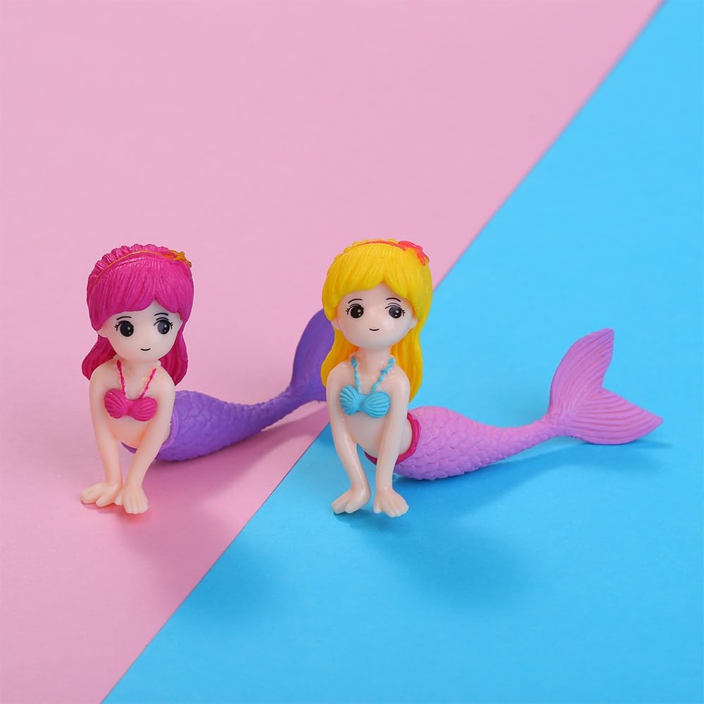 Decoración de mini sirena para pecera, decoración de escritorio, micro paisaje, decoración de acuario, adornos de sirena en miniatura (2, rosa)