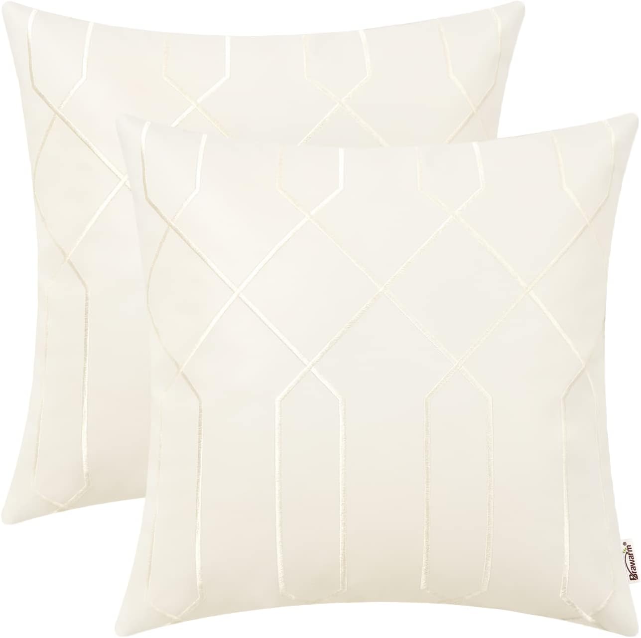 BRAWARM Fundas de almohada de cuero de 16 x 16 pulgadas, fundas de almohada de piel sintética color crema, paquete de 2, almohadas decorativas de