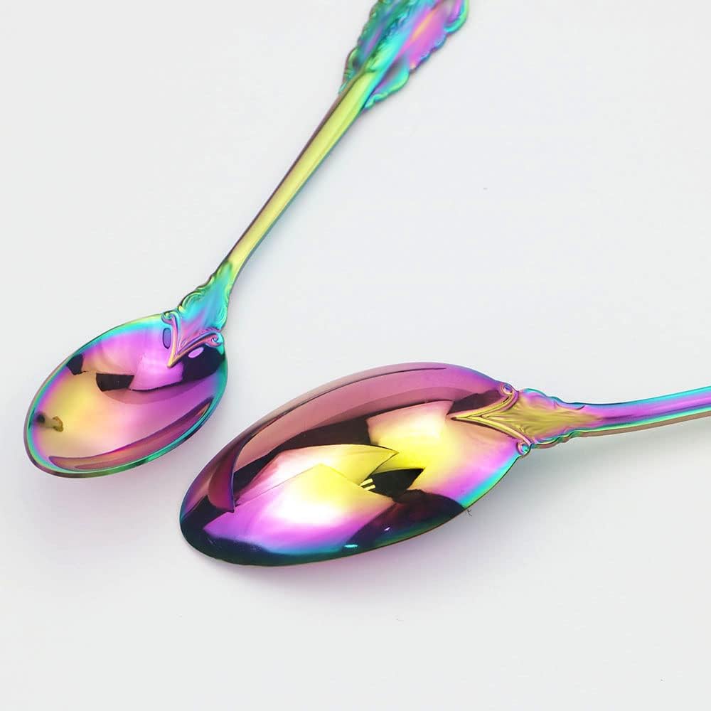 JASHII Juego de cubiertos de palacio multicolor de 24 piezas, pulido con espejo, utensilios de cocina de acero inoxidable para 6, patrón elegante
