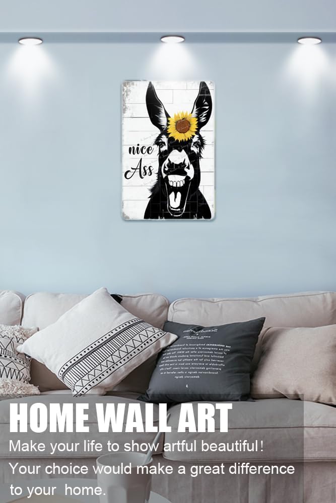 Cartel retro de metal con texto en inglés “Nice A-S-S”, divertido arte de pared de burro, divertido letrero de metal para baño, baño, inodoro,