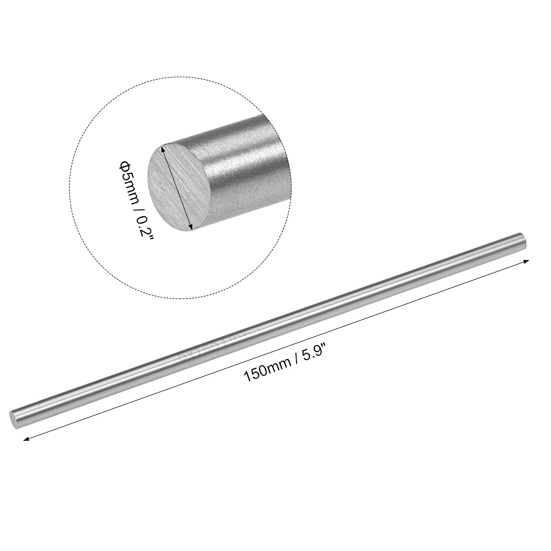 uxcell Varilla de acero redonda, herramienta de barra de torno HSS de 0.197 in, 5.906 in de largo, para engranajes de eje, taladradora, taladradora,