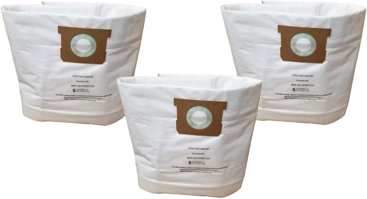 3 bolsas HEPA de repuesto para unidades Shop-Vac de 10 a 14 galones. Sustituye a tipo I + tipo F 9067200 de alta eficiencia 9066200 bolsa desechable