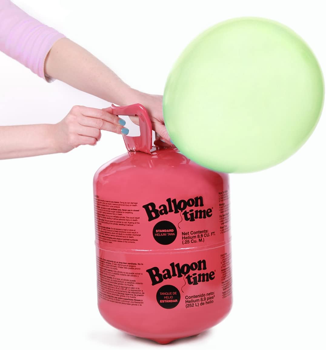 Tanque de helio para globos en casa, kit de bomba de globos de helio de 14.9 pies cúbicos con 50 globos de látex surtidos, cinta blanca para rizar y