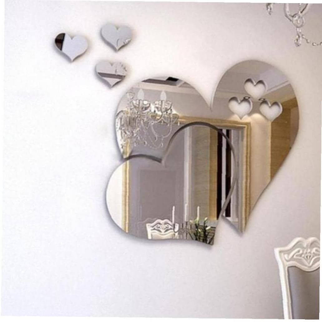 1 set de corazones espejo de pared romántico baño calcomanía espejo estilo moderno DIY pegatinas de pared para sala de estar, sala de matrimonio
