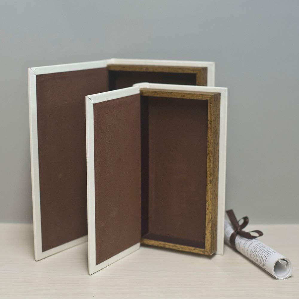 YD SZ YADOO Libros decorativos con cajas blancas de piel sintética para decoración de mesa auxiliar y decoración de estantes, cajas de
