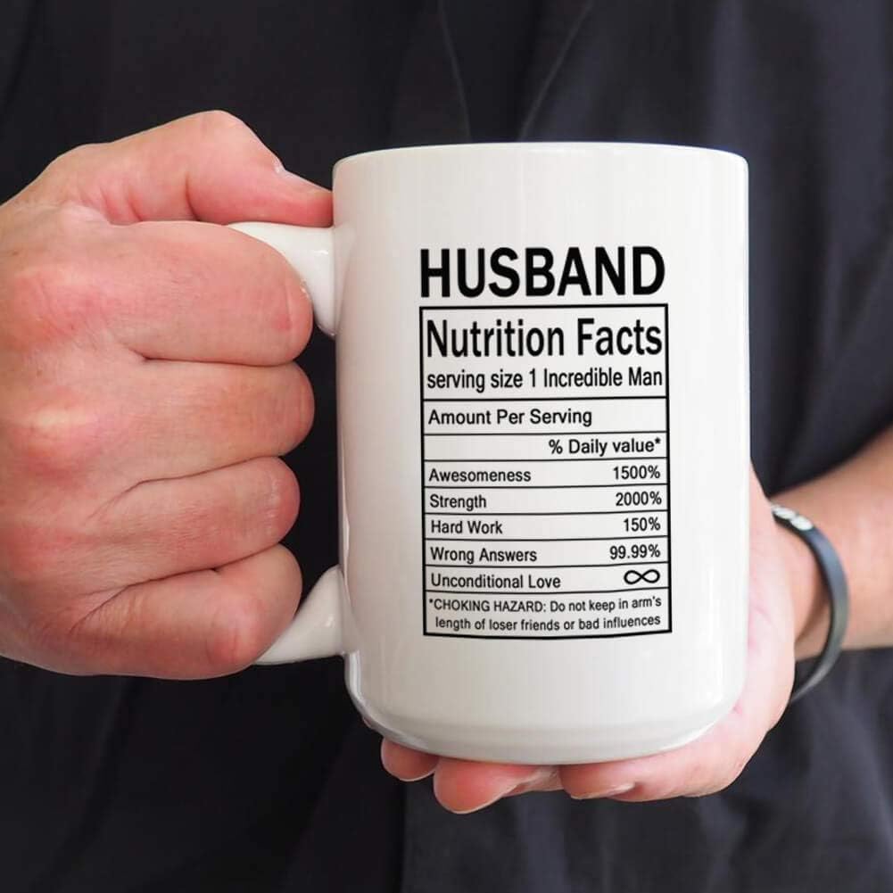 J.Ehonace Awesome Husband – Taza de café con etiqueta de datos nutricionales  15 onzas divertidas y encantadoras regalos de esposa para el día de