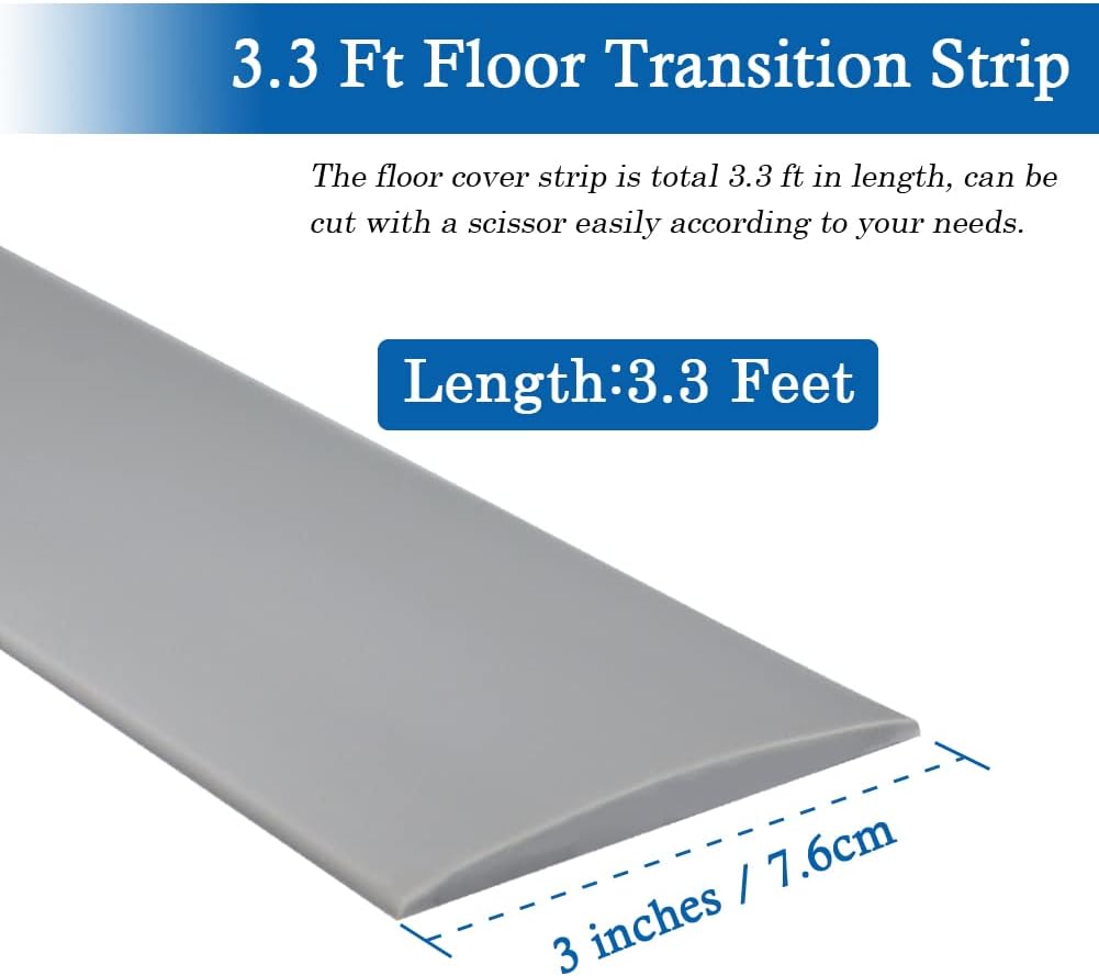 Tira de transición de suelo, tiras autoadhesivas para suelos laminados, tira divisora plana de vinilo de 3 pulgadas de ancho (3.0 in, 3.3 pies, gris)