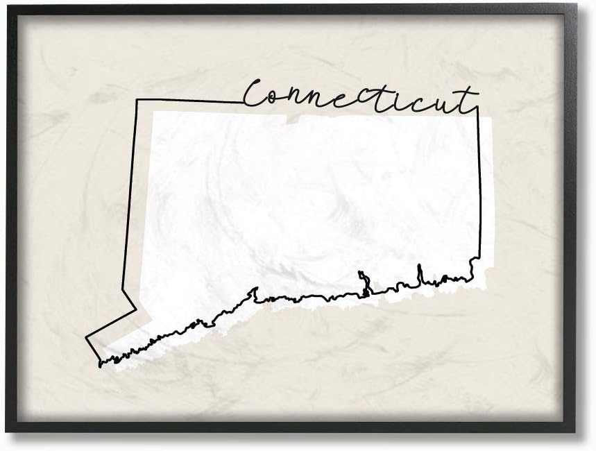 Stupell Industries Connecticut Home State Map – Arte de pared con marco negro, diseño de mapa de estado neutro, 16 x 20 pulgadas, multicolor