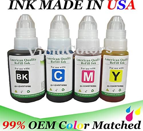 Vivid Colors Uso de tinta de recarga con Mega Tank GI 190 290 GI890 GI990 GI590 GI-290 paquete de 4